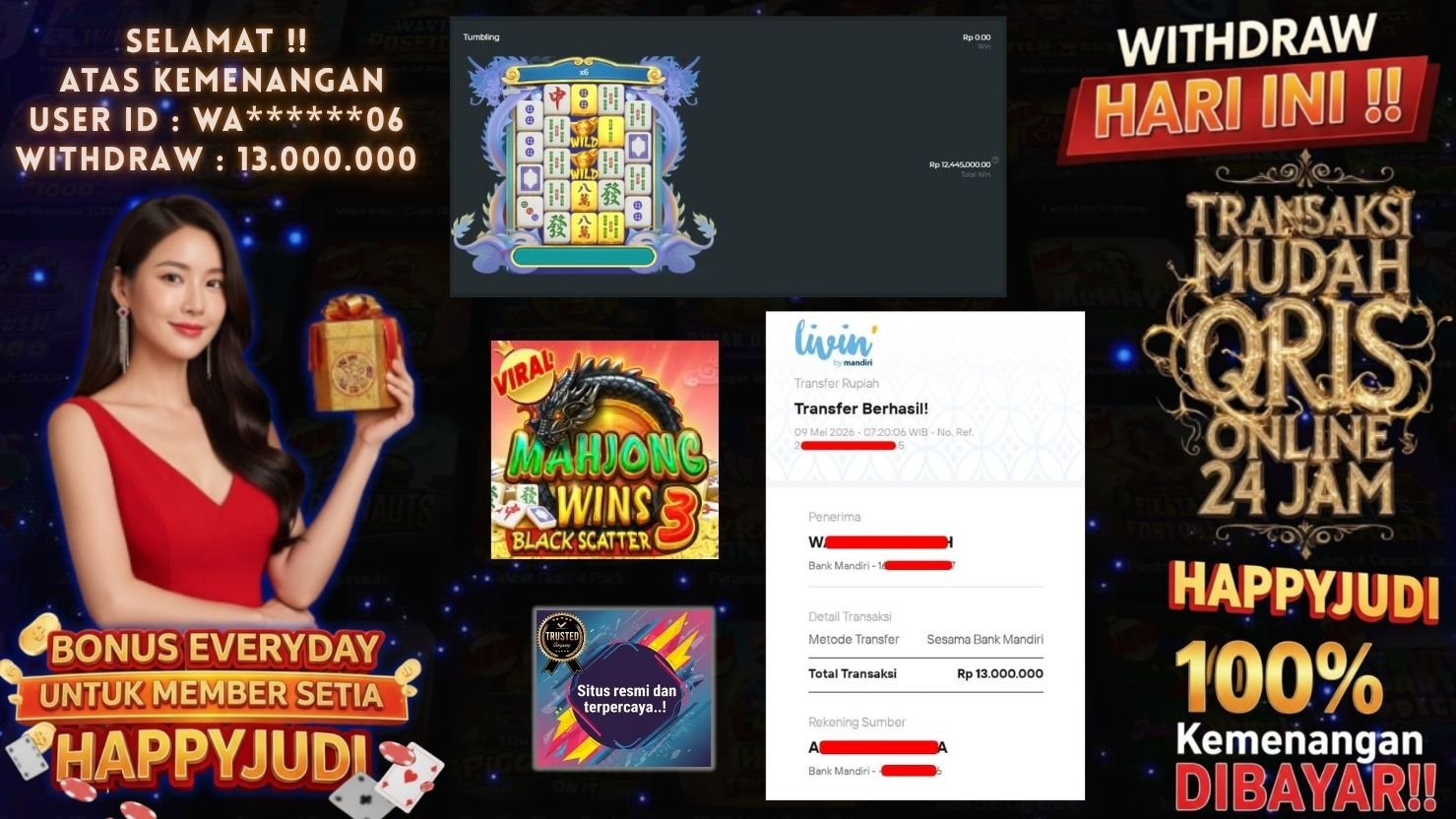 HAPPYJUDI JACKPOT SLOT MAHJONG WINS 3 - BLACK SCATTER